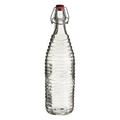 Clear Ribbed Glass 1000ml Bottle with Clip Stopper