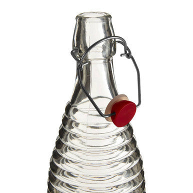 Clear Ribbed Glass 1000ml Bottle with Clip Stopper