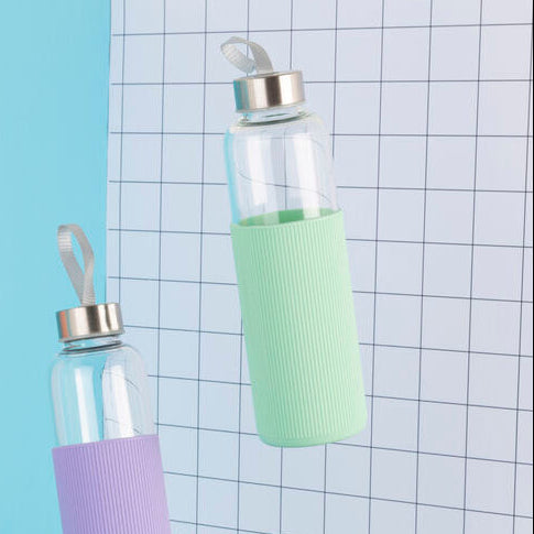 Glass Bottle with Mint Silicone Sleeve