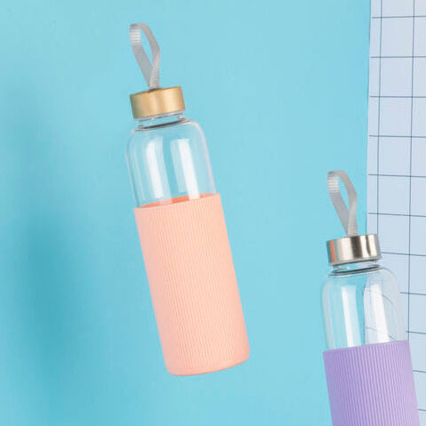 Glass Bottle with Peach Pink Silicone Sleeve