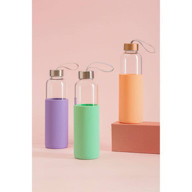 Glass Bottle with Peach Pink Silicone Sleeve
