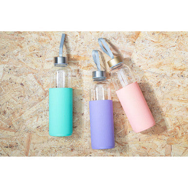 Glass Bottle with Peach Pink Silicone Sleeve