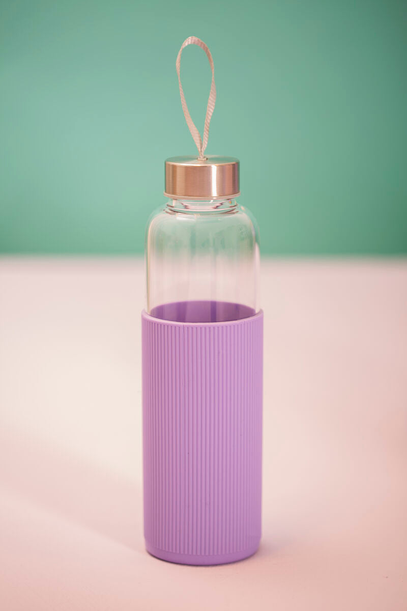 Glass Bottle with Purple Silicone Sleeve
