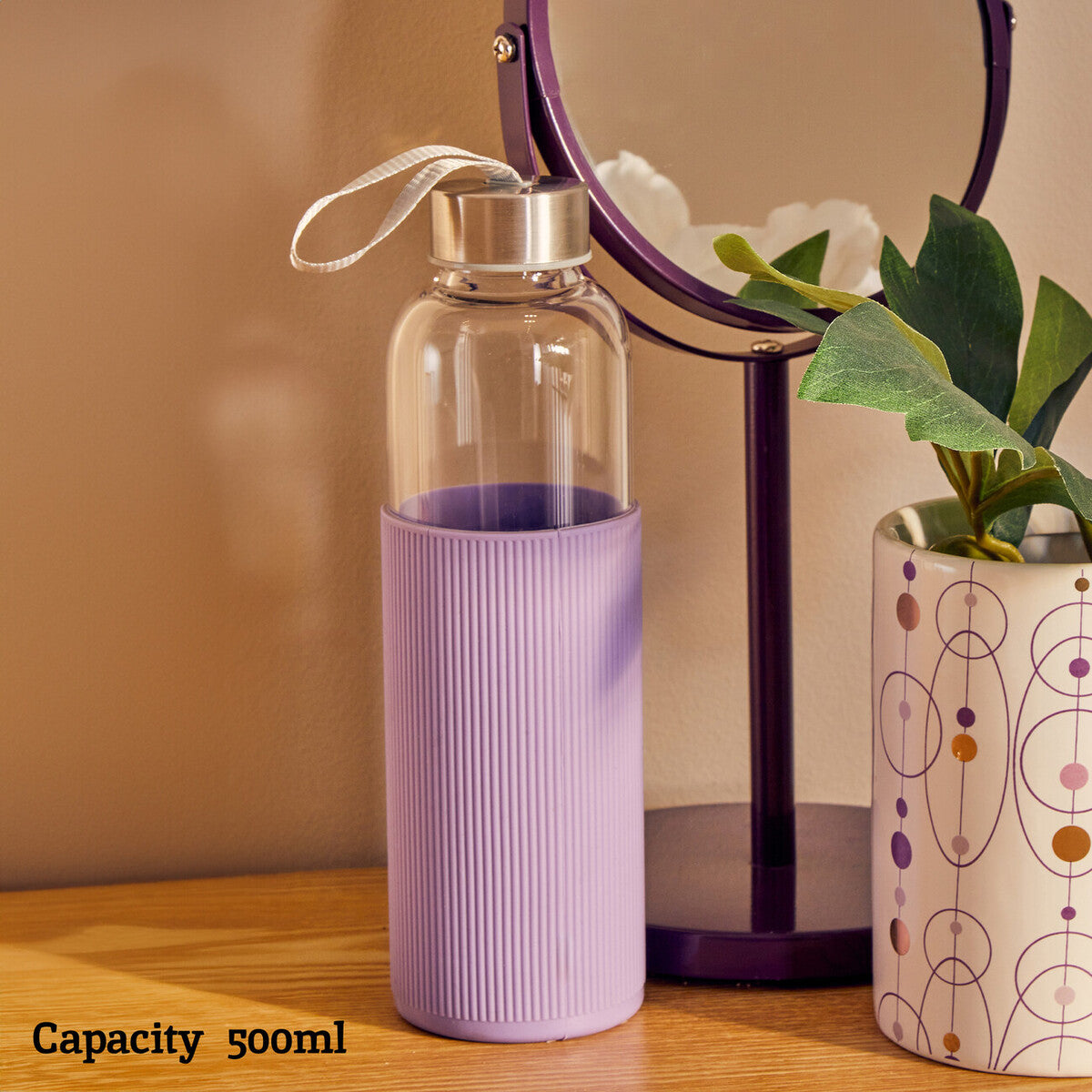 Glass Bottle with Purple Silicone Sleeve
