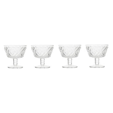 Set of 4 Glass Dessert Bowls with Diamond Emboss