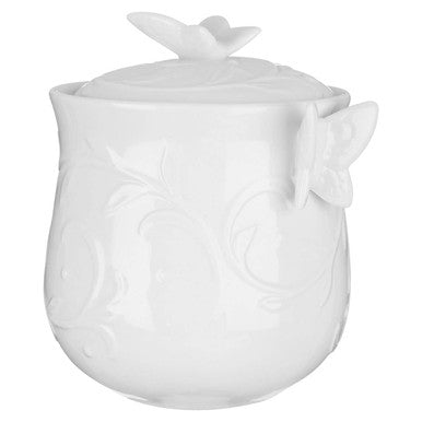 Porcelain Bathroom Jar with Butterfly Leaf Lid