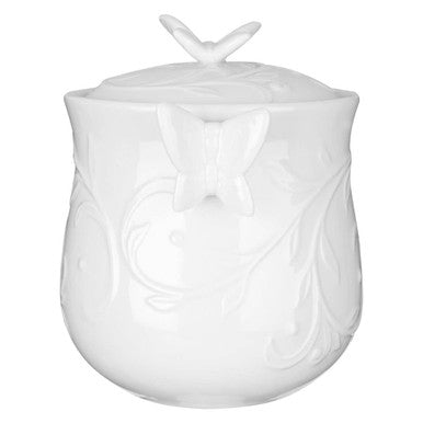 Porcelain Bathroom Jar with Butterfly Leaf Lid