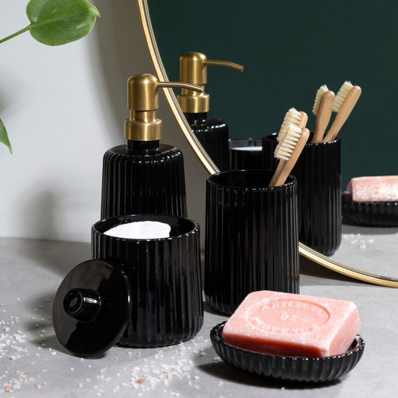 Black Glass Bathroom Storage Jar