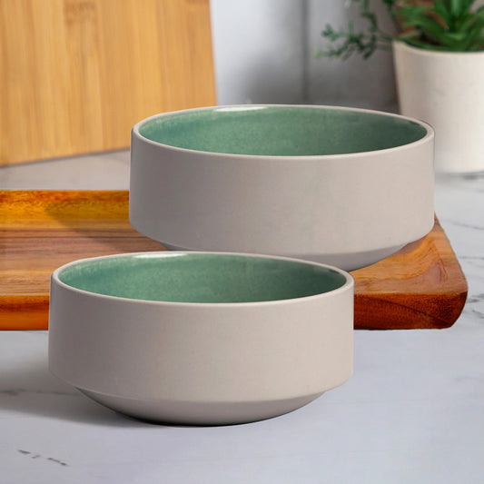 6 inch Sage Green Glazed Stoneware Bowls Set of 2 6.6 cm H x 15.3 cm Dia Soup Salad Dessert