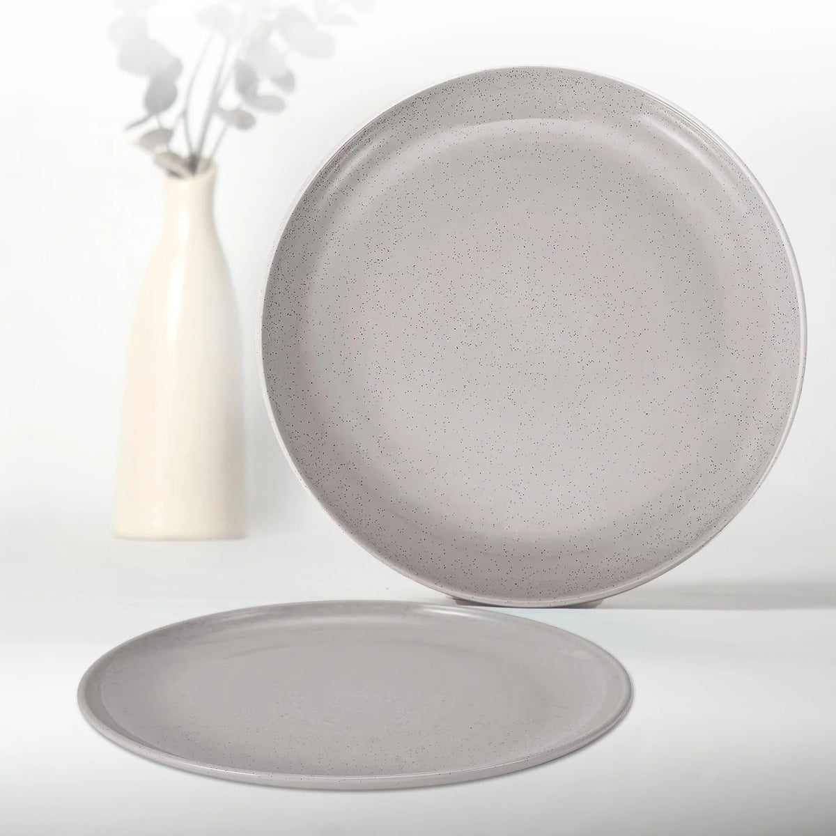 Speckled Green Glazed Dinner Plate Set of 2 10 inch Grey Lightweight