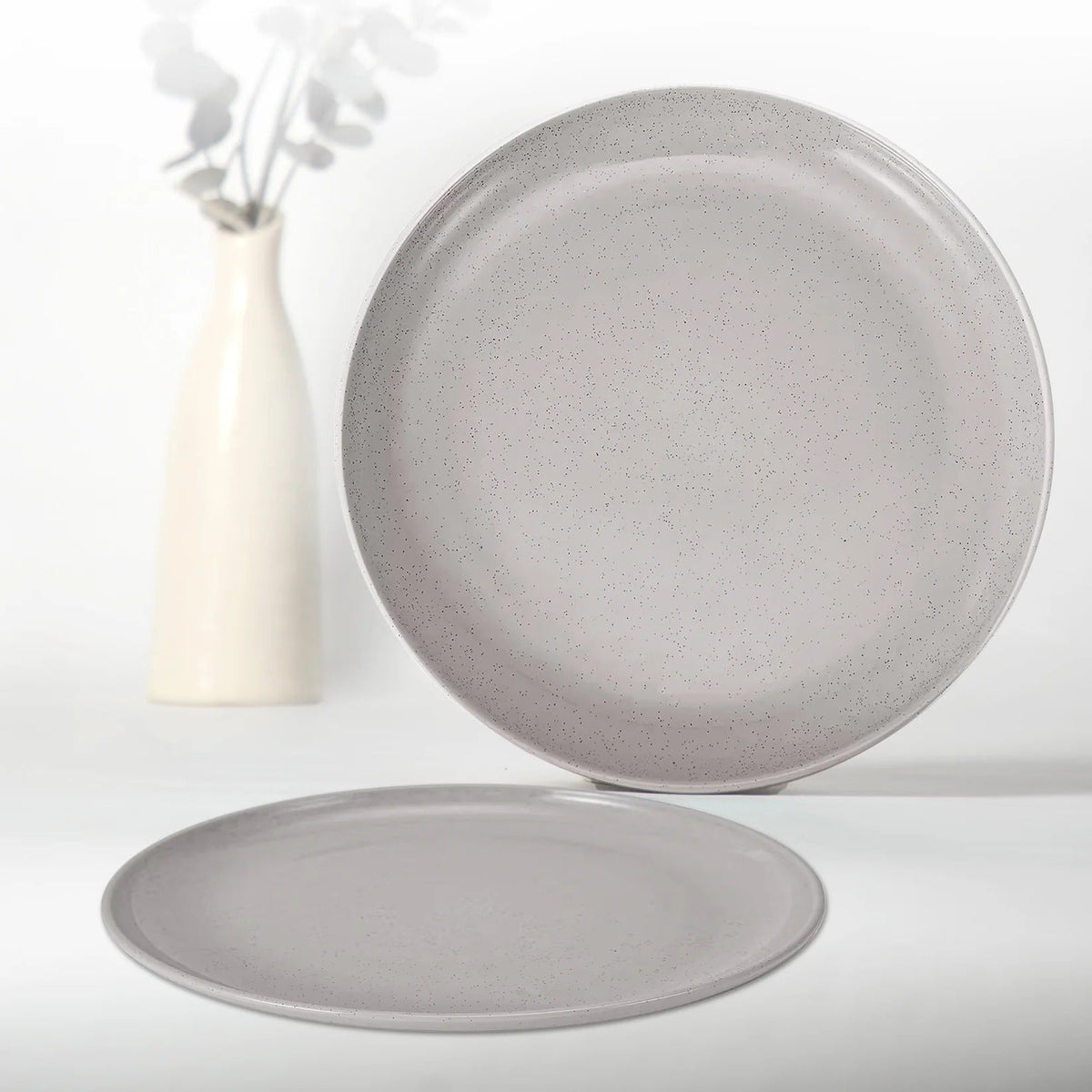 Speckled Green Glazed Dinner Plate Set of 2 10 inch Grey Lightweight