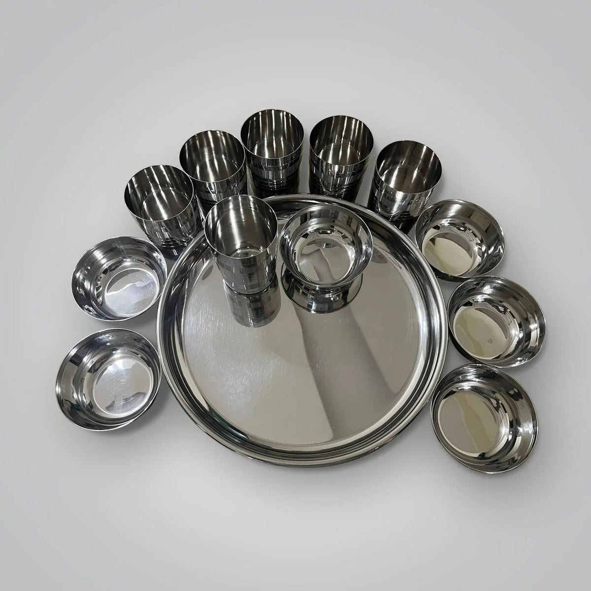 Stainless Steel Plate Set 29 cm 6pcs Heavy Gauge Deep Base Glossy Finish Durable Stackable