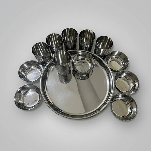 Stainless Steel Plate Set 29 cm 6pcs Heavy Gauge Deep Base Glossy Finish Durable Stackable