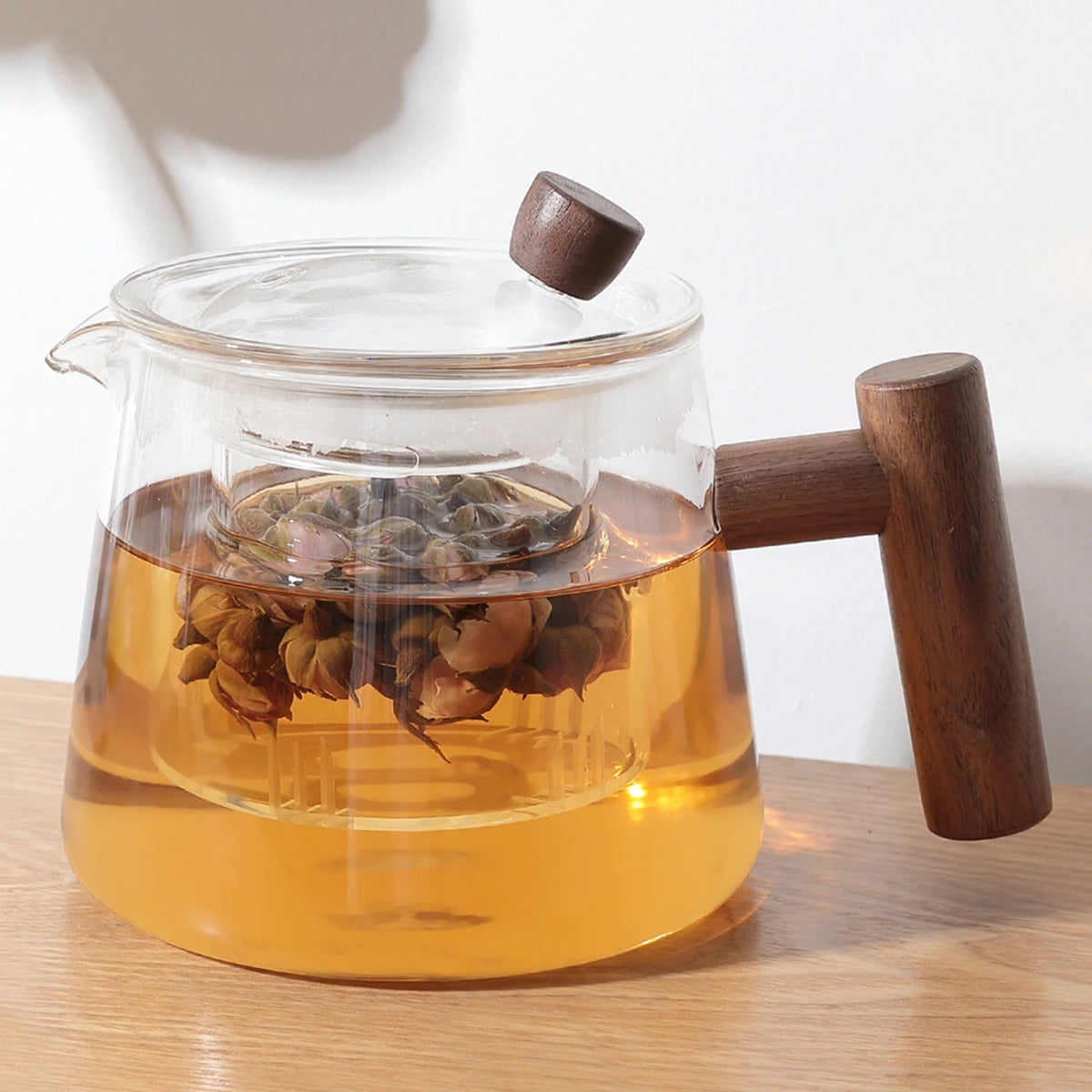 Borosilicate Glass Jug 770 ml Bamboo Lid Leakproof Heat Resistant Transparent