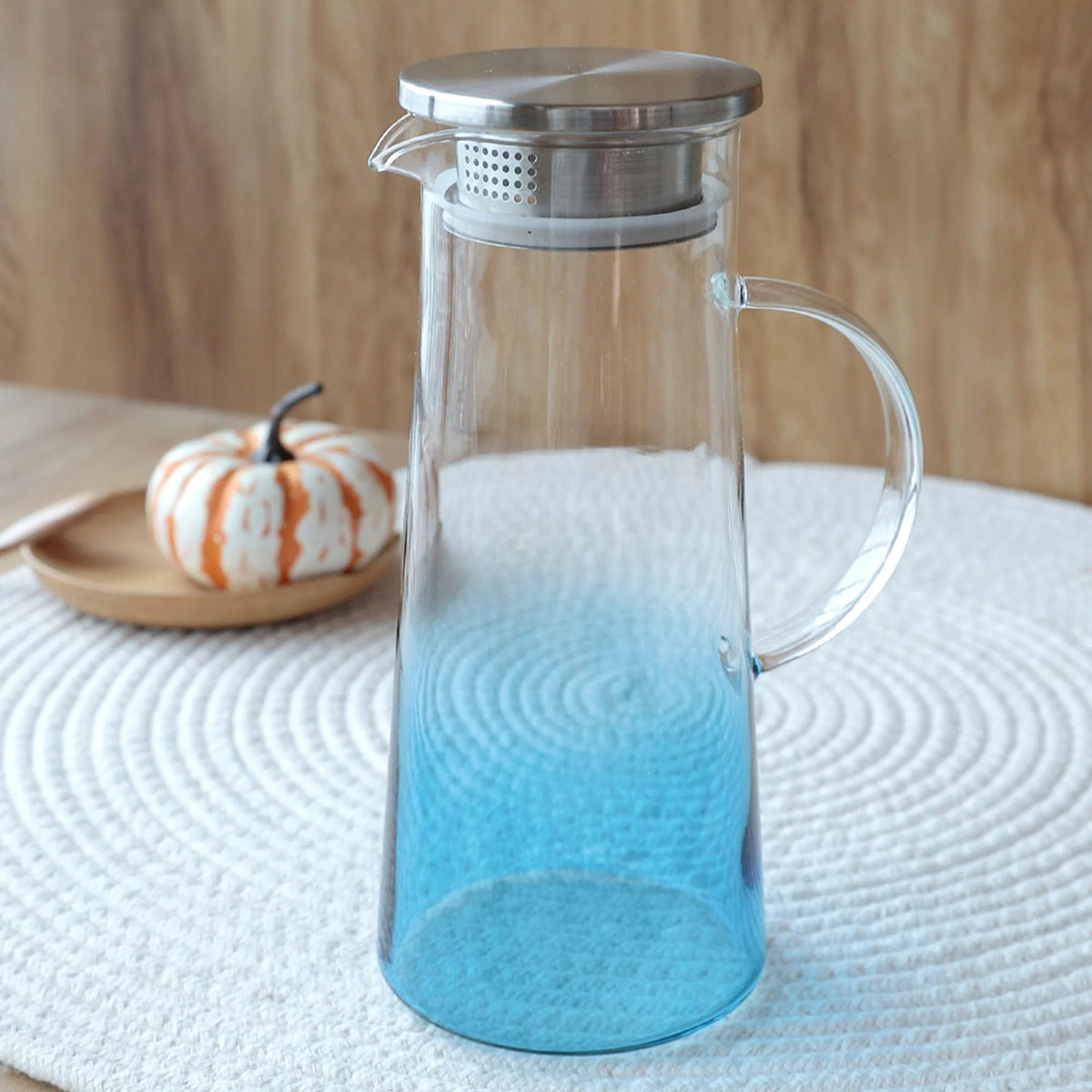 Premium Borosilicate Glass Jug 1.4L Blue SS Lid Handle