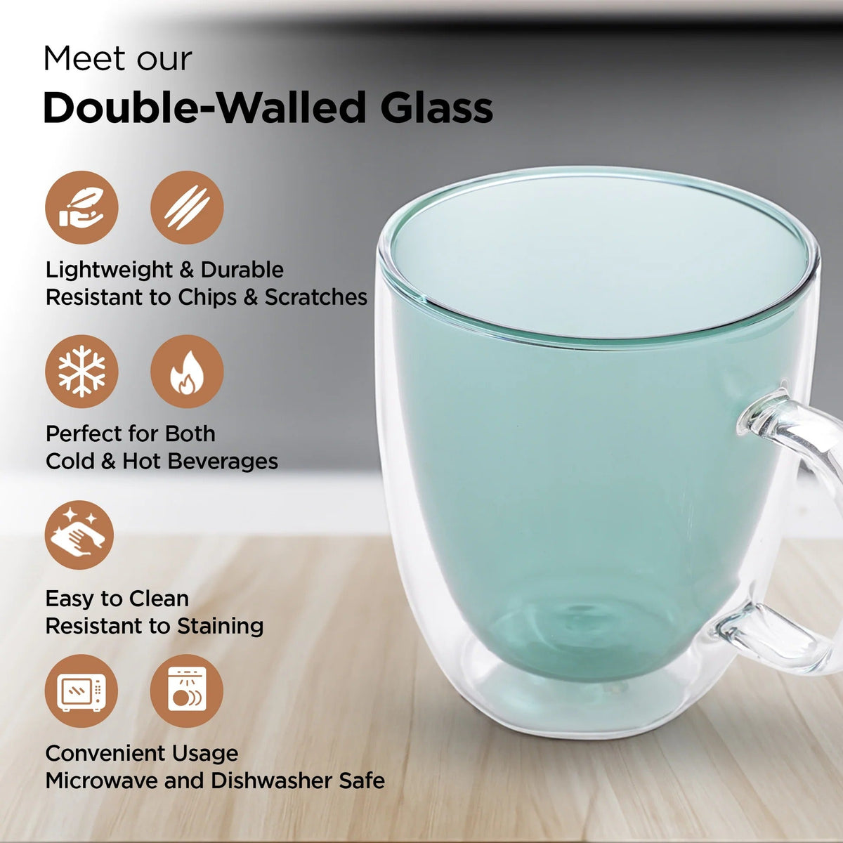 Double Walled Glass Coffee Mug Set of 2 (400 ml), Blue