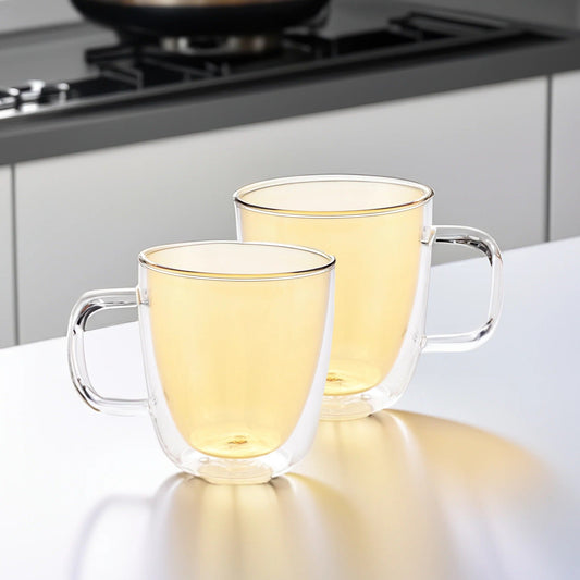 400 ml Double Walled Glass Coffee Mug Set of 2, Transparent