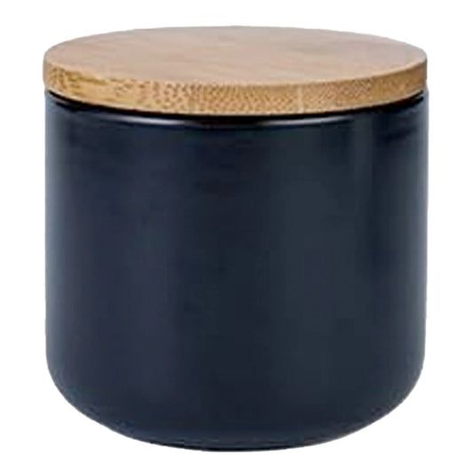 260 ml Ceramic Jar with Bamboo Lid, Airtight, Black, Kitchen Storage