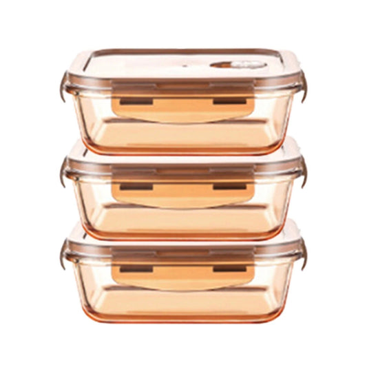 Pack of 3 Borosilicate Containers, 600 ml Each, Airvent Lid, Amber, Fridge Storage