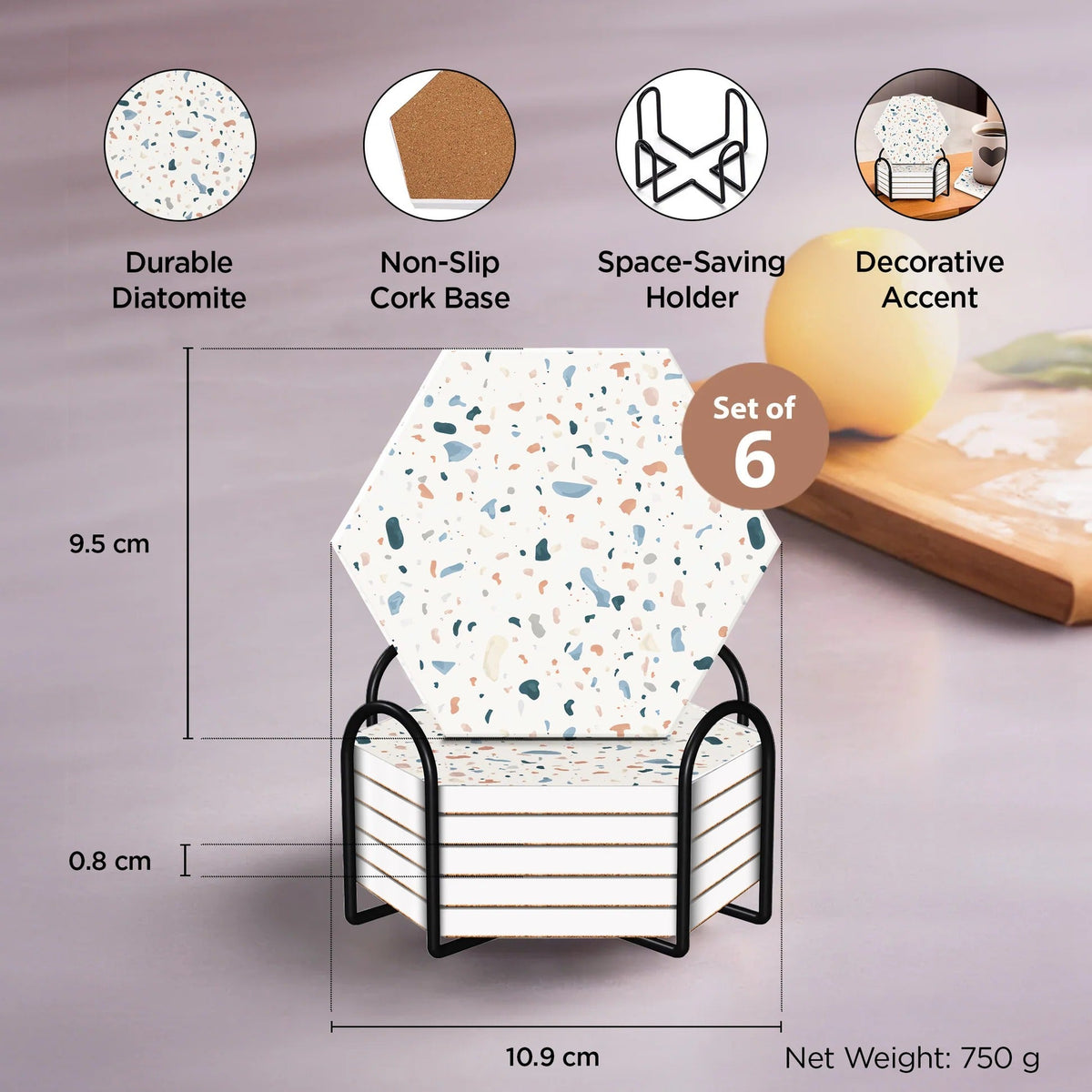 Diatomite Tea Coaster Set of 6 10 cm 8 mm Thick Beige Non Slip Mat Housewarming Gift