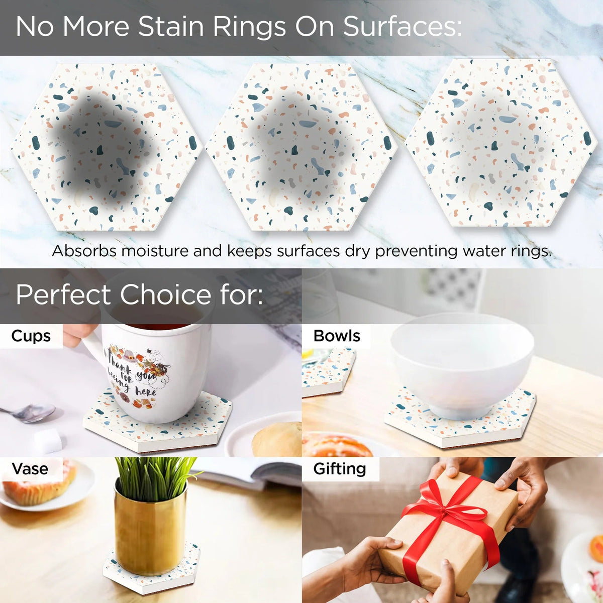 Diatomite Tea Coaster Set of 6 10 cm 8 mm Thick Beige Non Slip Mat Housewarming Gift