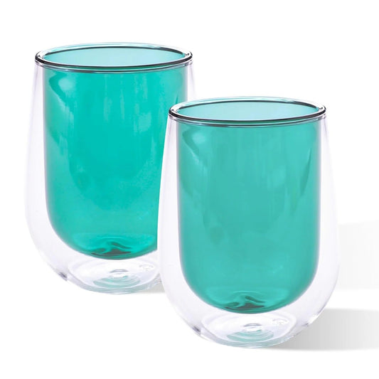 4 Pcs Double Walled Borosilicate Glass 190 ml, Pack of 2, Green
