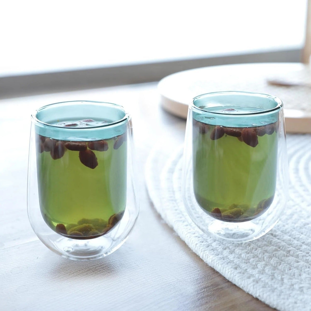 4 Pcs Double Walled Borosilicate Glass 190 ml, Pack of 2, Green