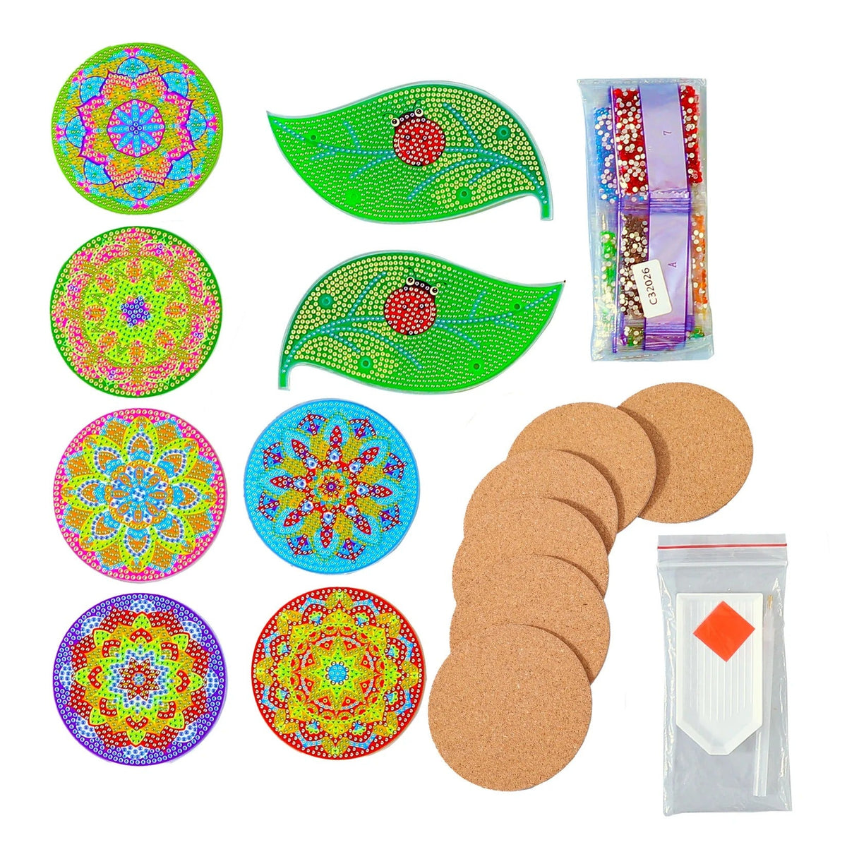 Ceramic Coasters Set of 6 with Holder 10 cm Multicolor Dining Table Glass Cover Lid