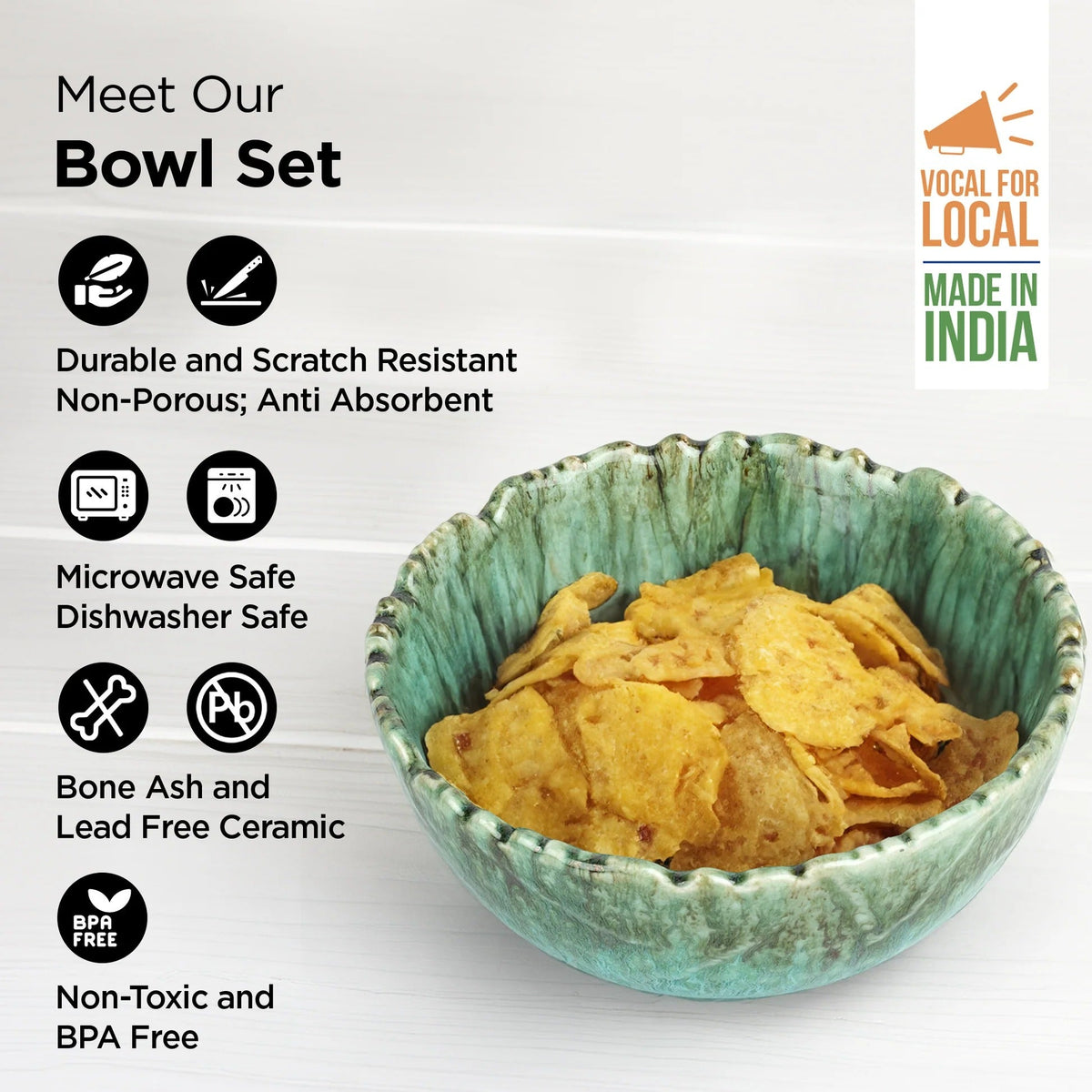 Ceramic Bowl Set Variant 3 Microwave Safe Chip Resistant Dinnerware