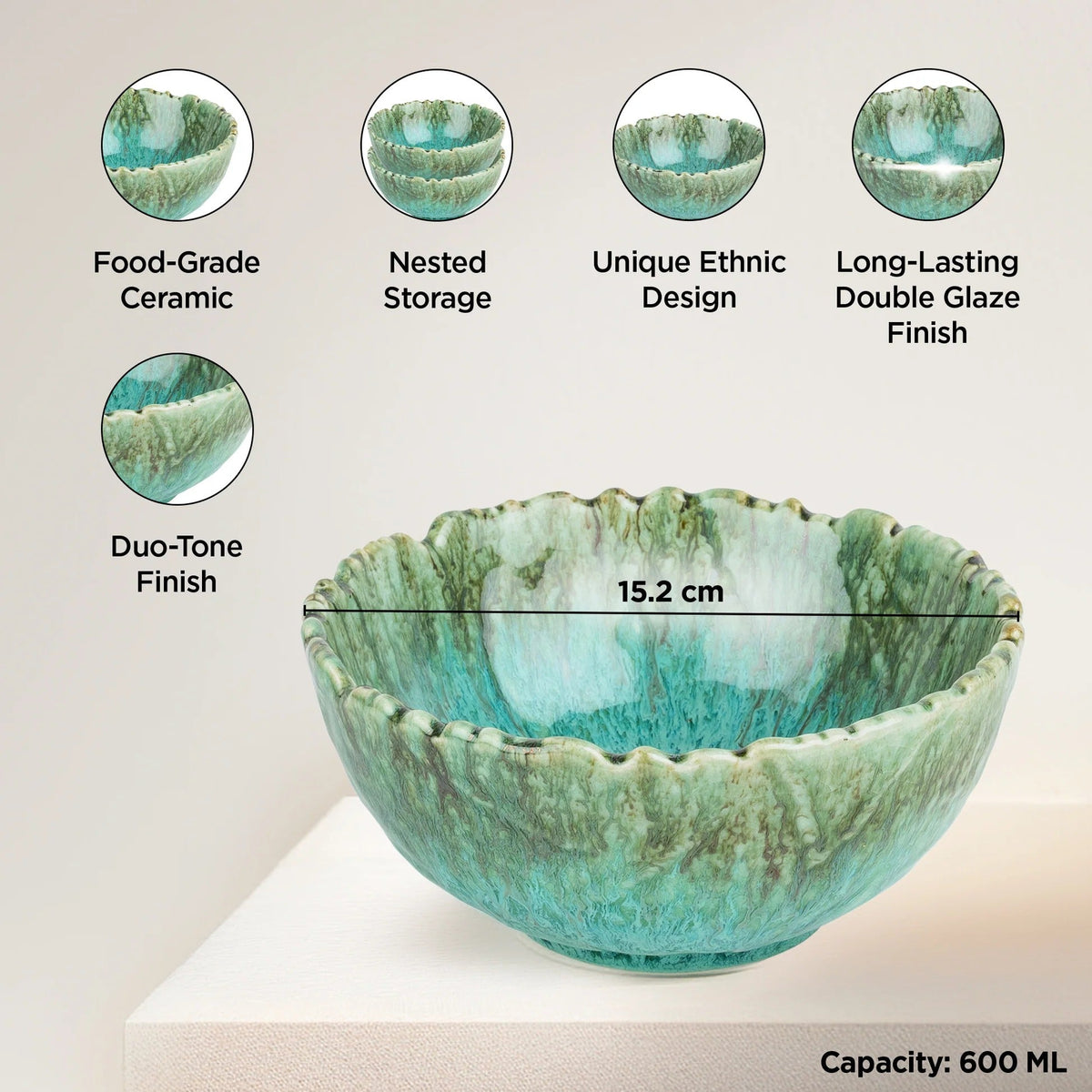 Ceramic Bowl Set Variant 3 Microwave Safe Chip Resistant Dinnerware