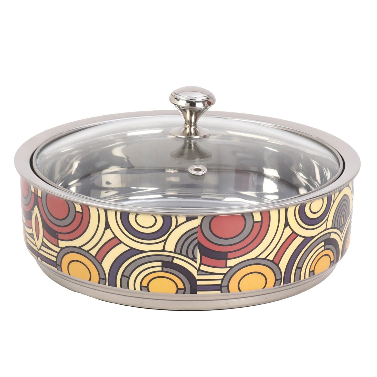 Double Walled Insulated Serving Casserole 1.5L Stainless Steel Hotpot Glass Lid Coaster