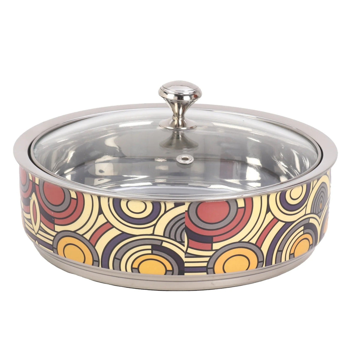 Double Walled Insulated Serving Casserole 1.5L Stainless Steel Hotpot Glass Lid Coaster