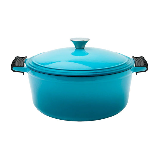 Cast Iron Dutch Oven 3.5L Biryani Handi Heavy Bottom Induction Rice Pot Silicon Sleeve Blue