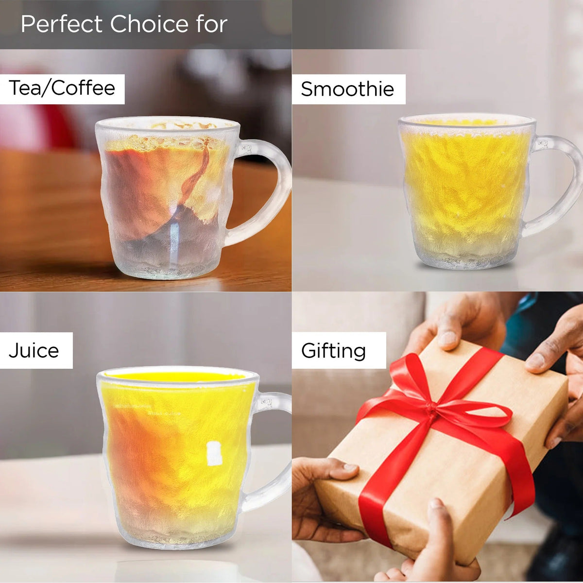Set of 2: Glass Tea Cups - Lead-Free Elegant Design, 280 ml, Transparent