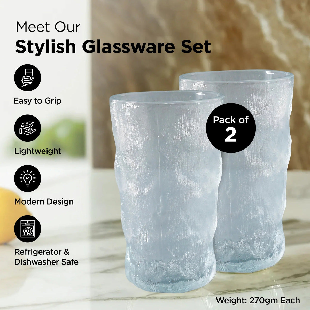 Set of 2: Lead-Free Juice Glasses, 330 ml, Transparent, Modern