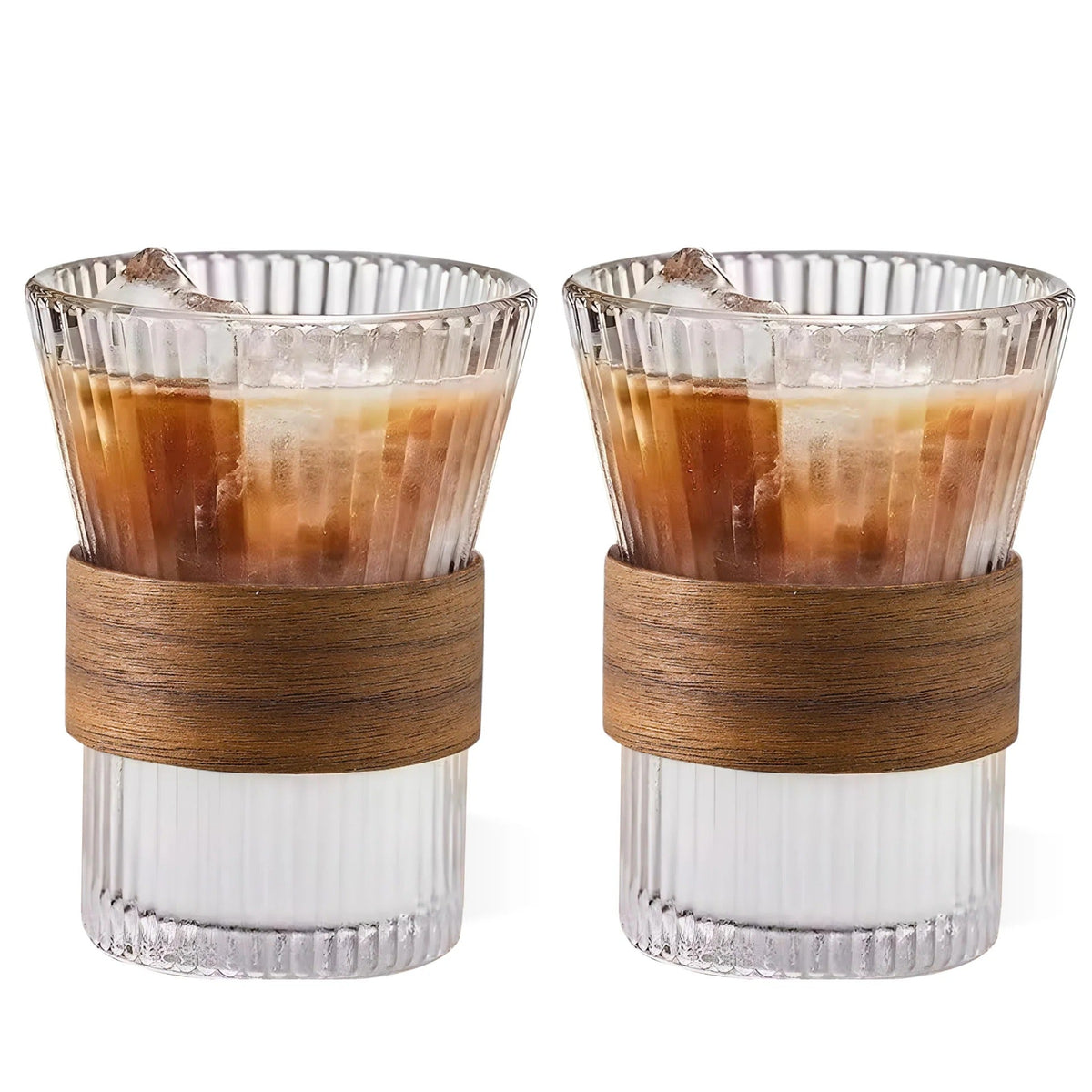 Set of 2: Lead-Free Glass Tea Cups with Bamboo Sleeve, 280 ml
