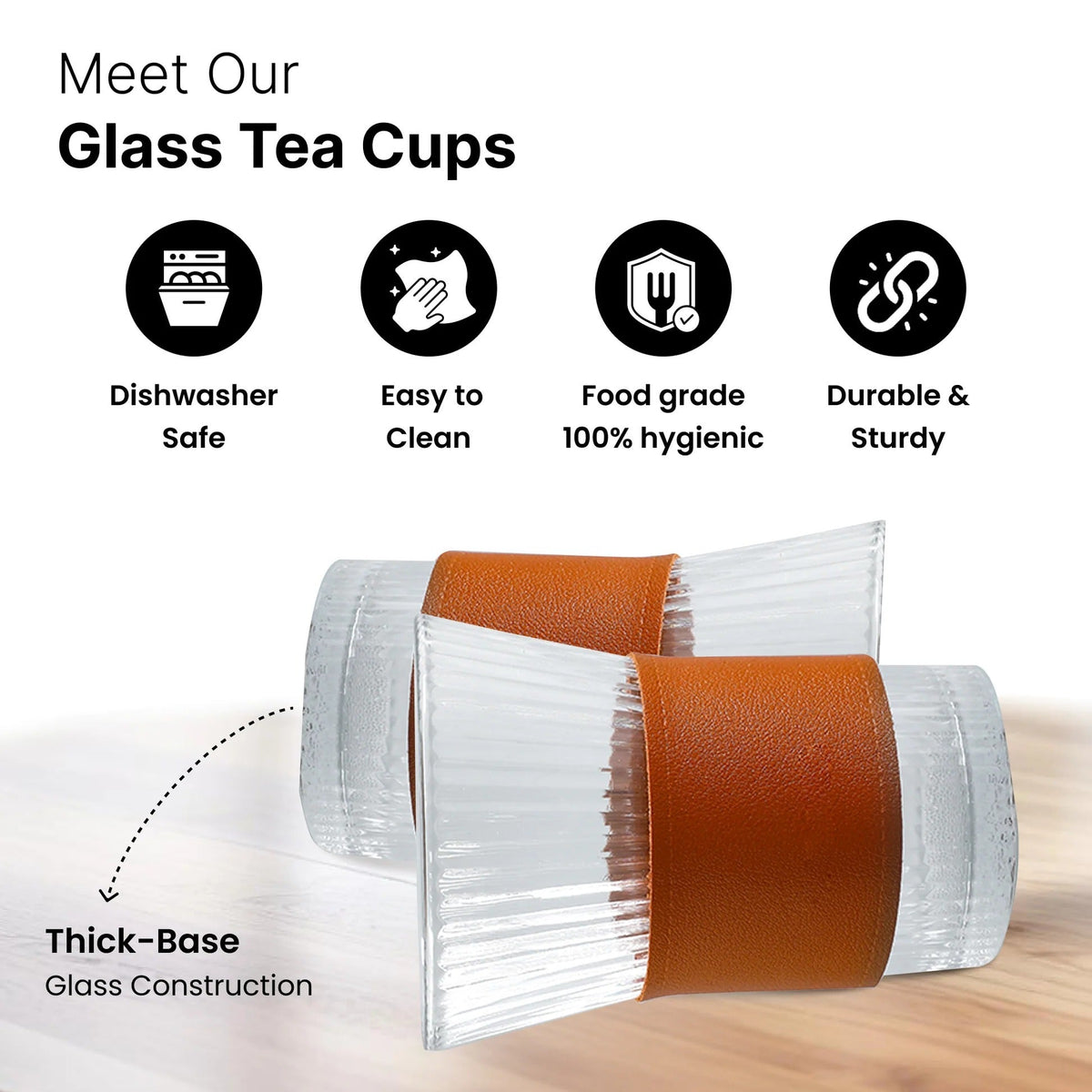 Glass Tea and Coffee Mugs Pack of 2 (280 ml), Chic Sleeves