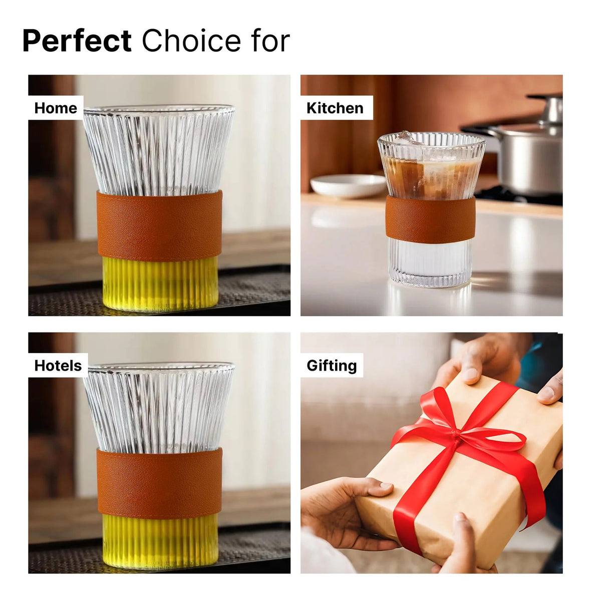 Glass Tea and Coffee Mugs Pack of 2 (280 ml), Chic Sleeves