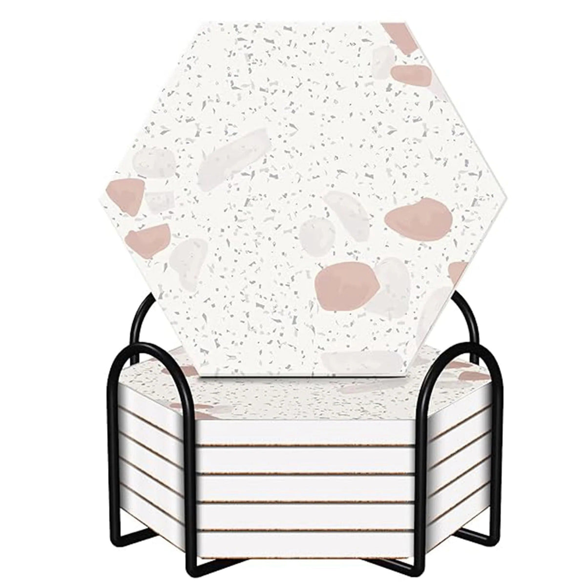 18 pcs Diatomite Tea Coaster with Holder Water Absorbent Hexagonal Cream
