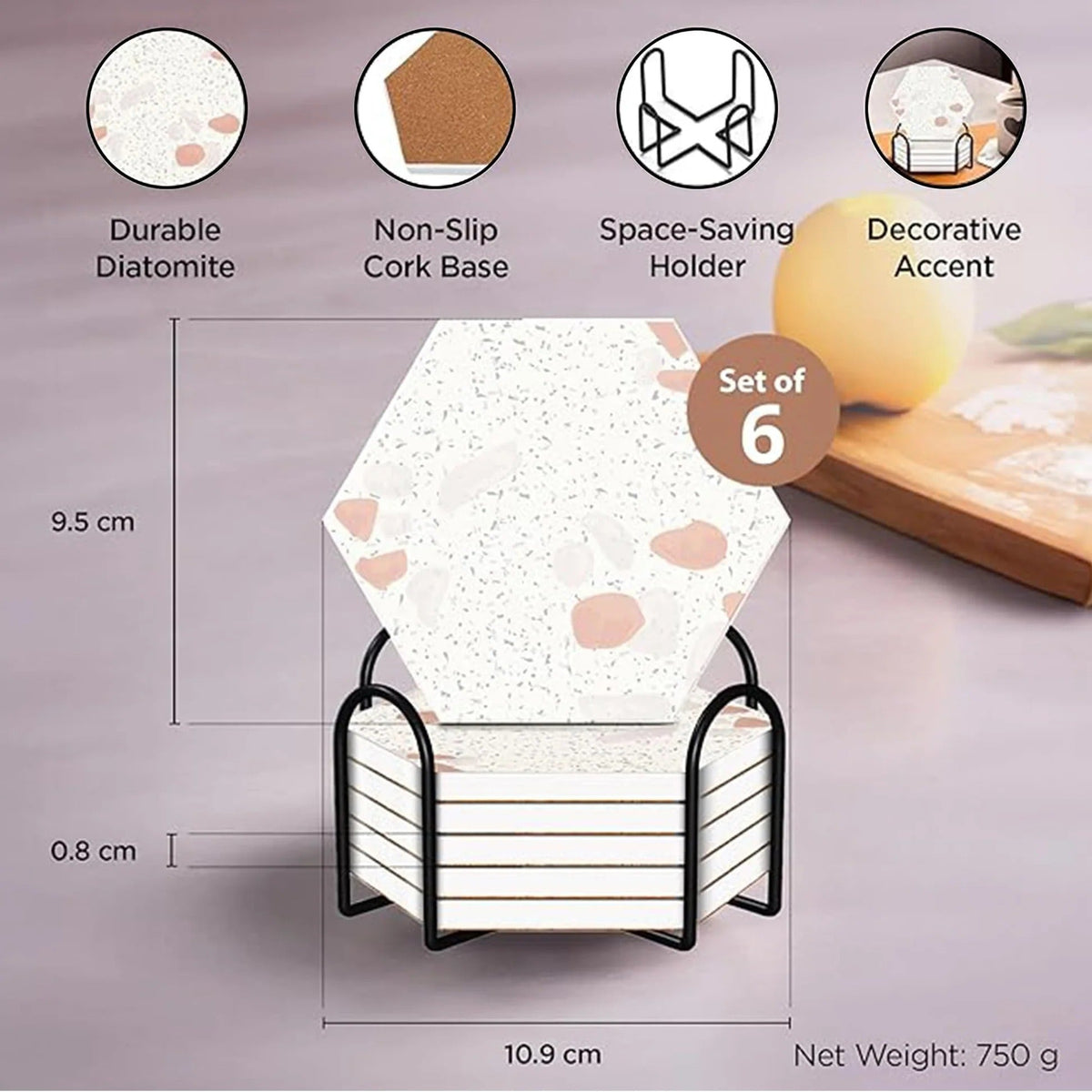 18 pcs Diatomite Tea Coaster with Holder Water Absorbent Hexagonal Cream