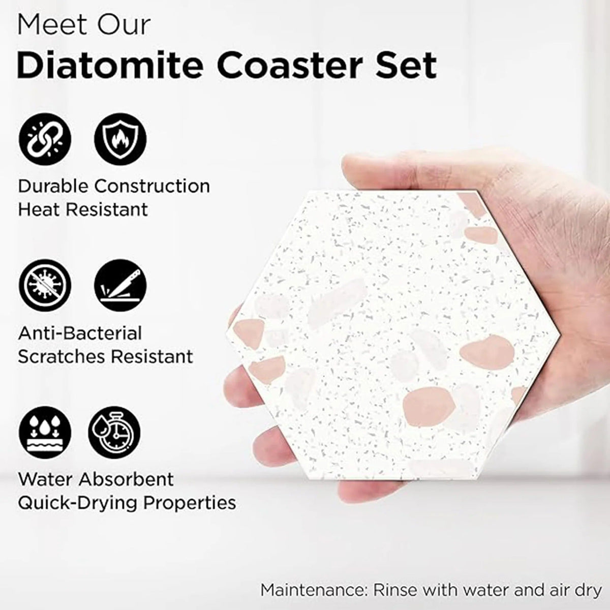 18 pcs Diatomite Tea Coaster with Holder Water Absorbent Hexagonal Cream
