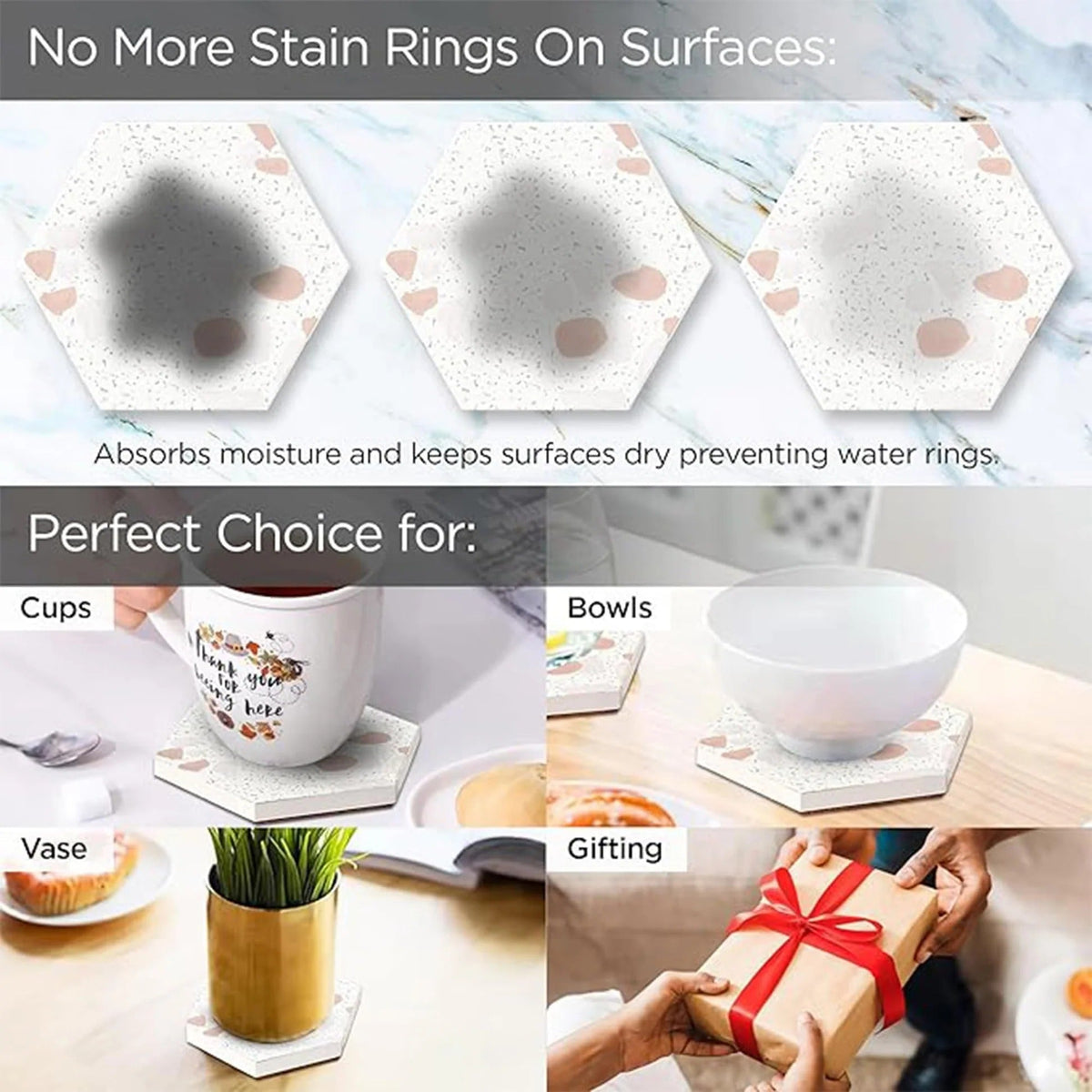 18 pcs Diatomite Tea Coaster with Holder Water Absorbent Hexagonal Cream