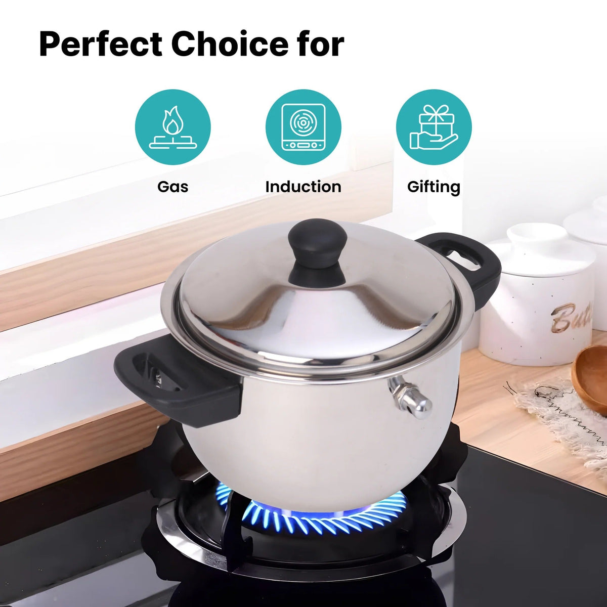 2L Stainless Steel Milk Pot with Lid and Spatula Silver Leakproof Induction Gas