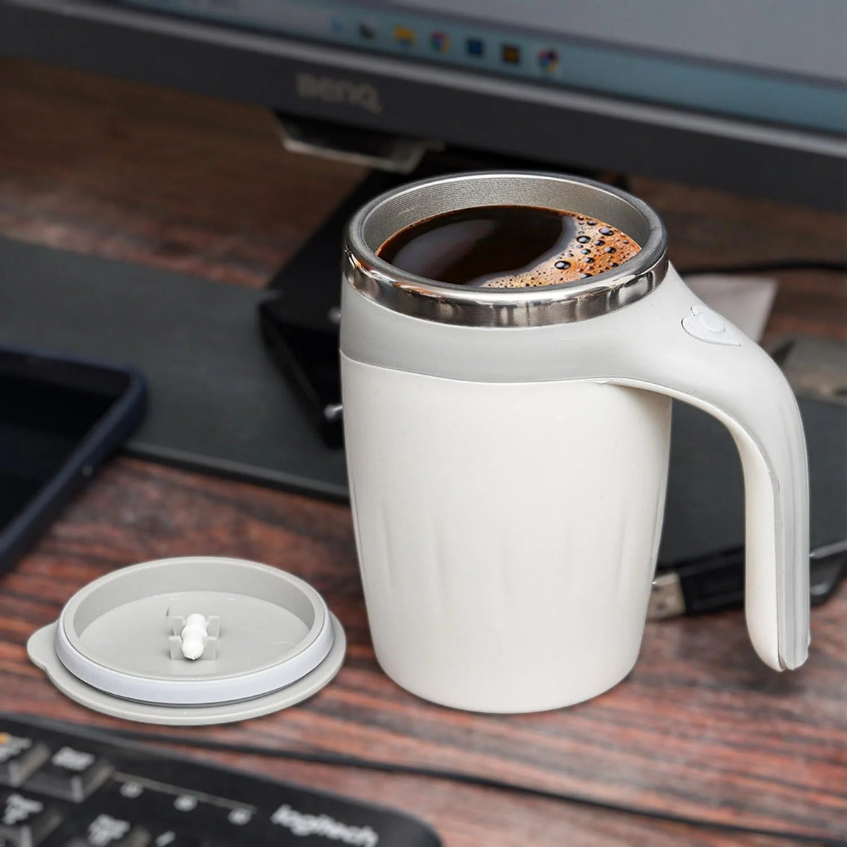 Self-Stirring Coffee Mug, Battery Operated, 380 ml, Gray
