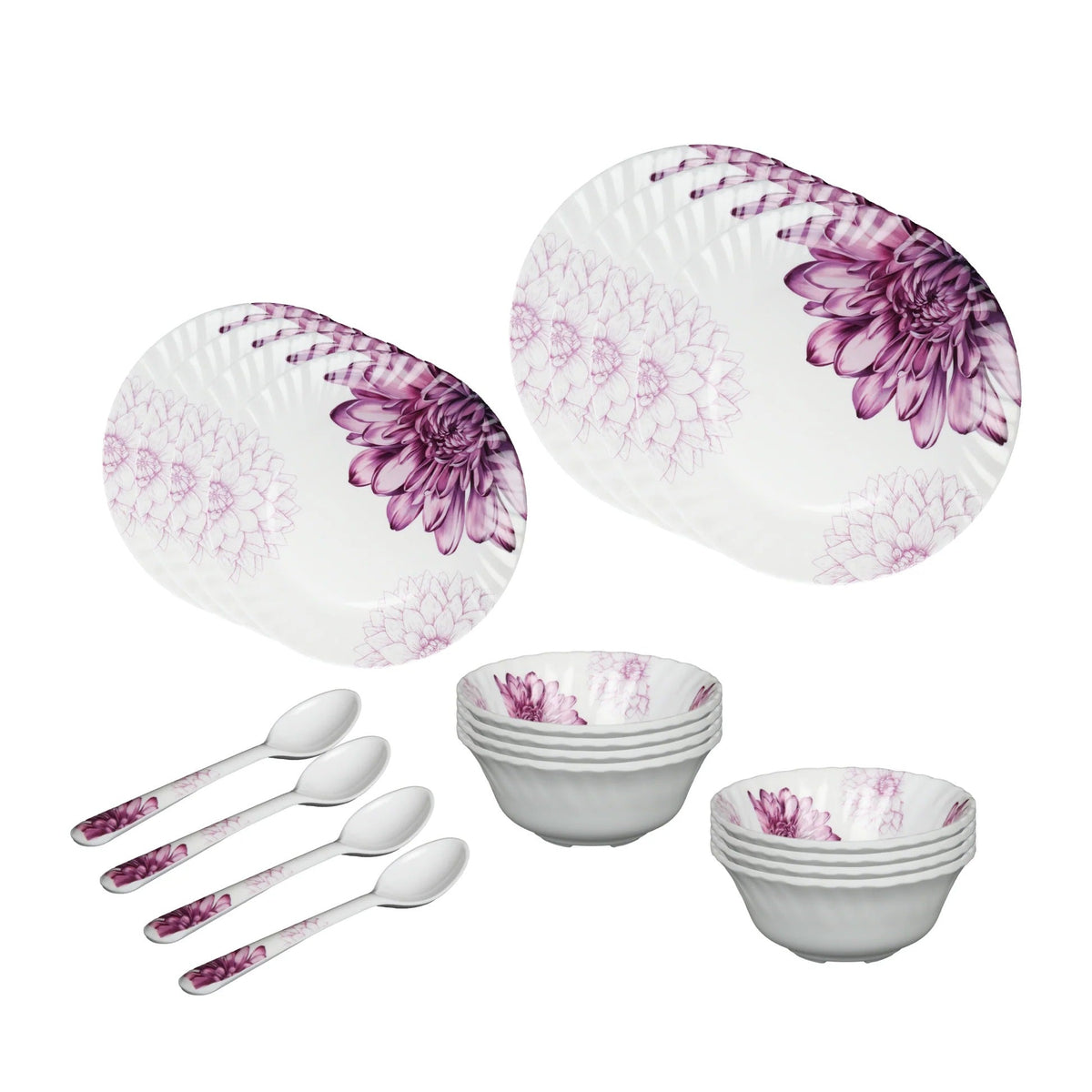 Melamine Dinner Set Pack of 20 Floral Design Serves 4 Purple White