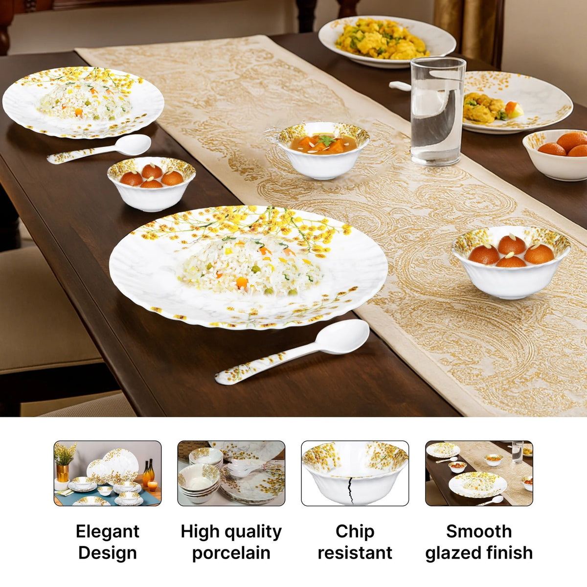 Melamine Dinner Set Pack of 20 Floral Design Serves 4 Orange White