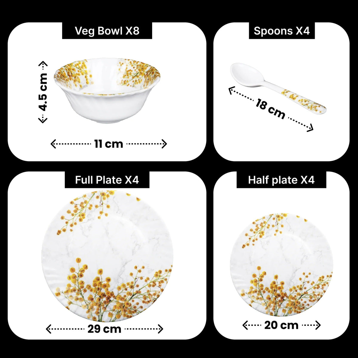 Melamine Dinner Set Pack of 20 Floral Design Serves 4 Orange White