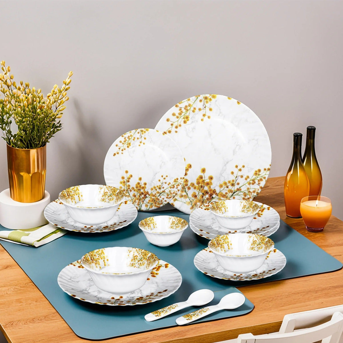 Melamine Dinner Set Pack of 20 Floral Design Serves 4 Orange White