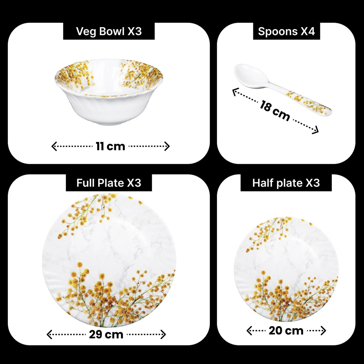 Melamine Dinner Set Pack of 12 Durable Stylish 12 Plates Floral Design Orange White