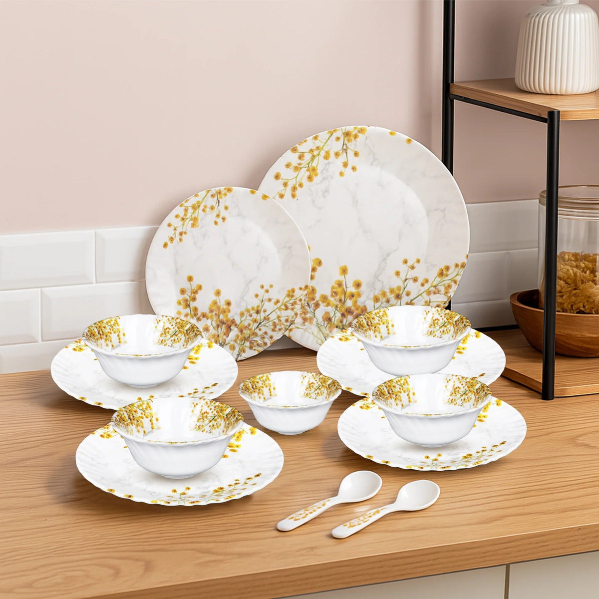 Melamine Dinner Set Pack of 12 Durable Stylish 12 Plates Floral Design Orange White